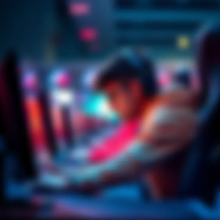 Your Outie Competing in a Marathon Game Your Outie showcasing skills in an intense marathon gaming match, focused and determined, with vibrant graphics on screen.