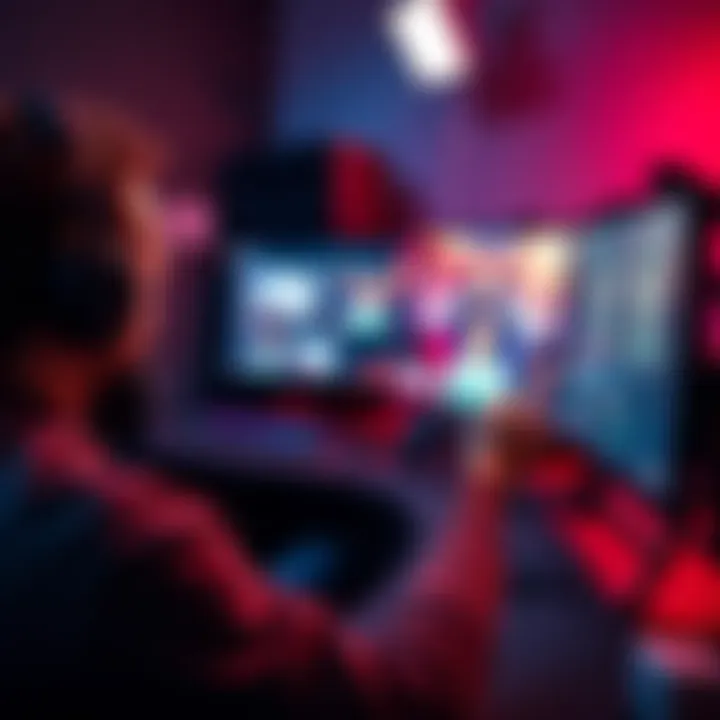 A person setting up a gaming live stream with a computer and game controllers.