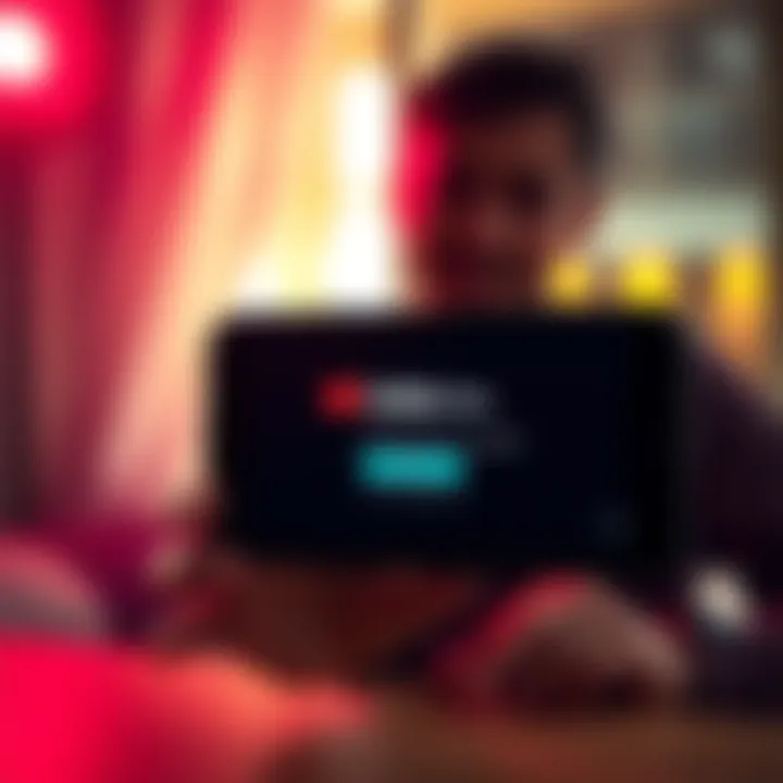 A smartphone displaying a YouTube login error message with a frustrated user in the background