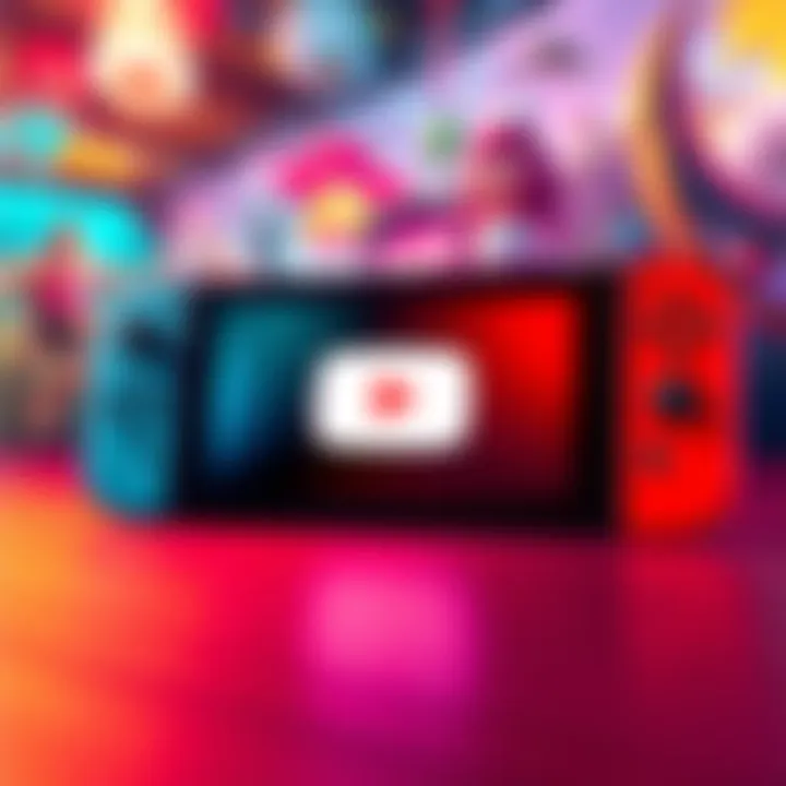 YouTube logo displayed on a Nintendo Switch 2 console with a colorful gaming background
