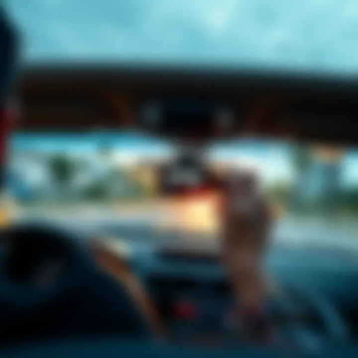 YouTuber Filming with Rearview Camera A Brazilian YouTuber filming a video using a rearview camera mounted in his car, capturing a unique perspective.
