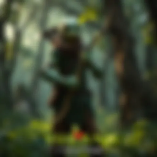 A yuan-ti ranger with snake-like features stands in a lush forest, ready to hunt. The character is holding a bow and wearing a leather outfit, with green and brown colors blending with the surrounding...