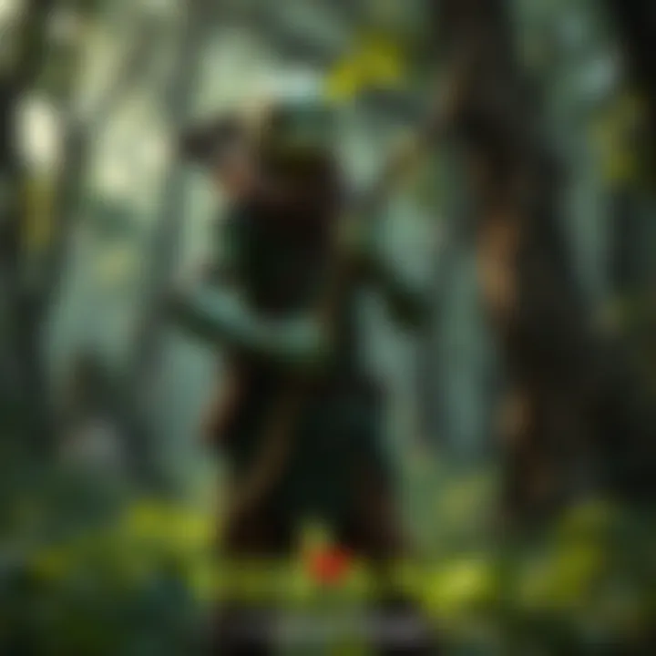 Yuan-Ti Ranger in the Wild A yuan-ti ranger with snake-like features stands in a lush forest, ready to hunt. The character is holding a bow and wearing a leather outfit, with green and brown colors blending with the surrounding...