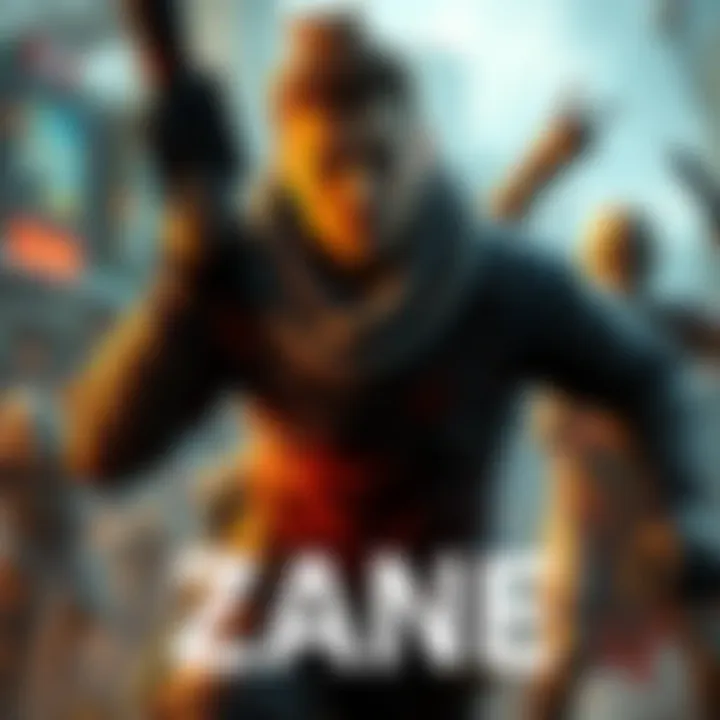Zane, a character from the game, showcased with action-packed elements around him, emphasizing gameplay without the main story.