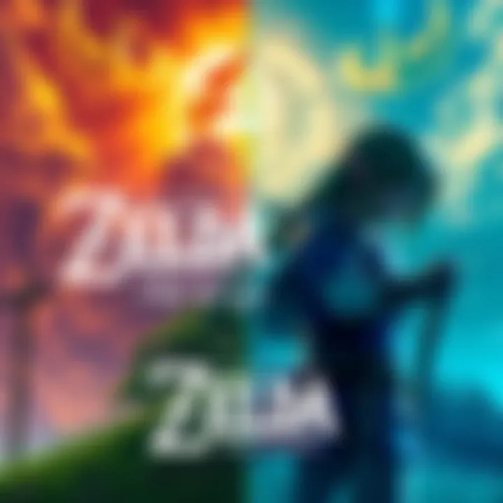 A side-by-side view of Breath of the Wild and Tears of the Kingdom gameplay, showing different environments and characters from each game.