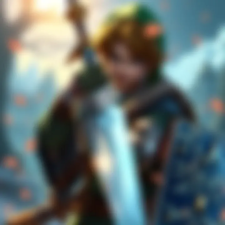 Zelda: Twilight Princess Art Artwork showing the main character Link from Zelda: Twilight Princess in a game setting, with a focus on his sword and shield.