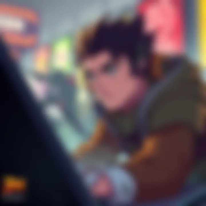 A digital illustration of a character named Zen engaging in a competitive gaming scene, showcasing intense gameplay and strategy.