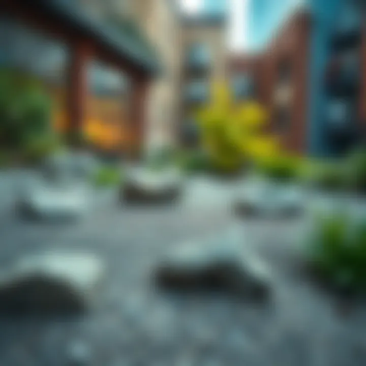 A peaceful Zen Garden featuring rocks, sand, and plants in an urban setting of Detroit.