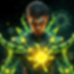 Zeno with Mold Powers A character resembling Zeno, showcasing glowing Mold abilities while displaying traits of the Progenitor Virus, set against a dark, intense background.