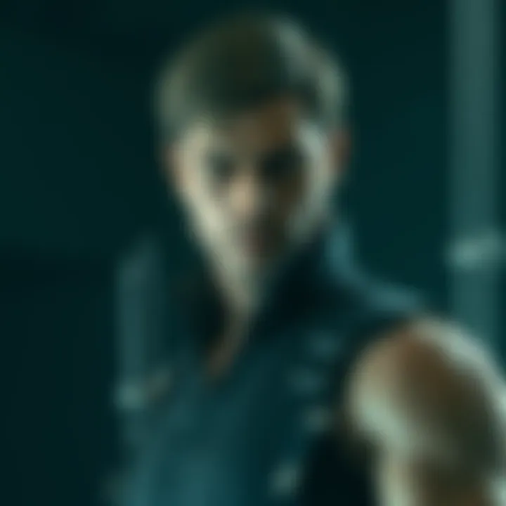 Zeno in RE9 Zeno, resembling Wesker, with a menacing look in a dark setting, hinting at cloning and memory themes.