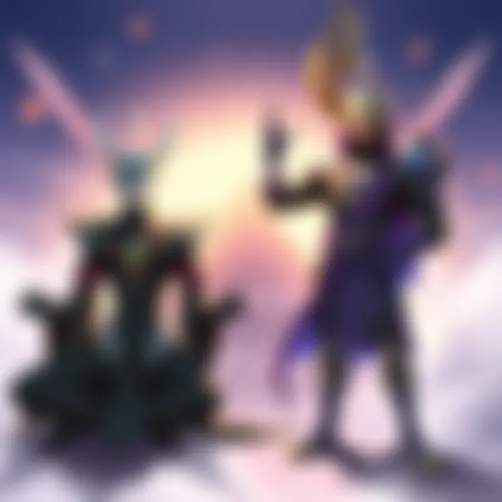 Zenyatta and Ramattra Two Overwatch heroes, Zenyatta meditating and Ramattra standing confidently, representing different philosophies
