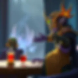 A Zenyatta character discussing game strategies with players, highlighting Discordant Repair and the floating perk options