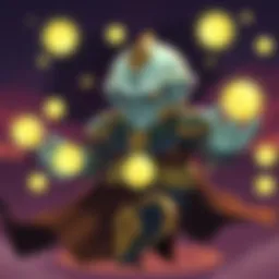 A digital illustration showing Zenyatta, a floating robotic monk, surrounded by healing orbs while looking concerned, symbolizing low healing output in gameplay.