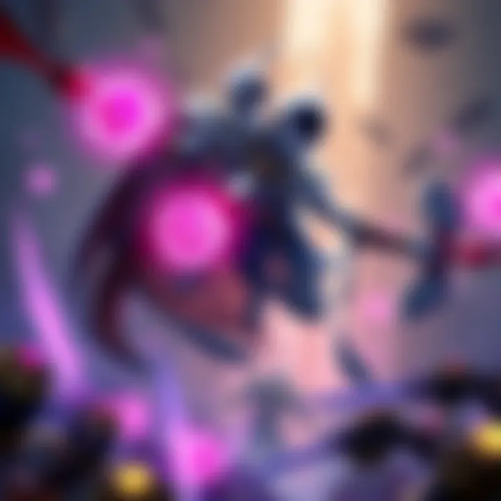 A digital illustration of Zenyatta, a floating robotic monk, in a support role during a battle scene, emphasizing his orbs and healing abilities.