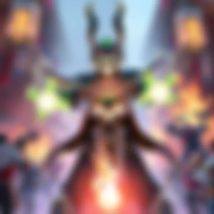 Zenyatta character holding two glowing orbs, one for healing and one for damage, surrounded by a lively battlefield scene.