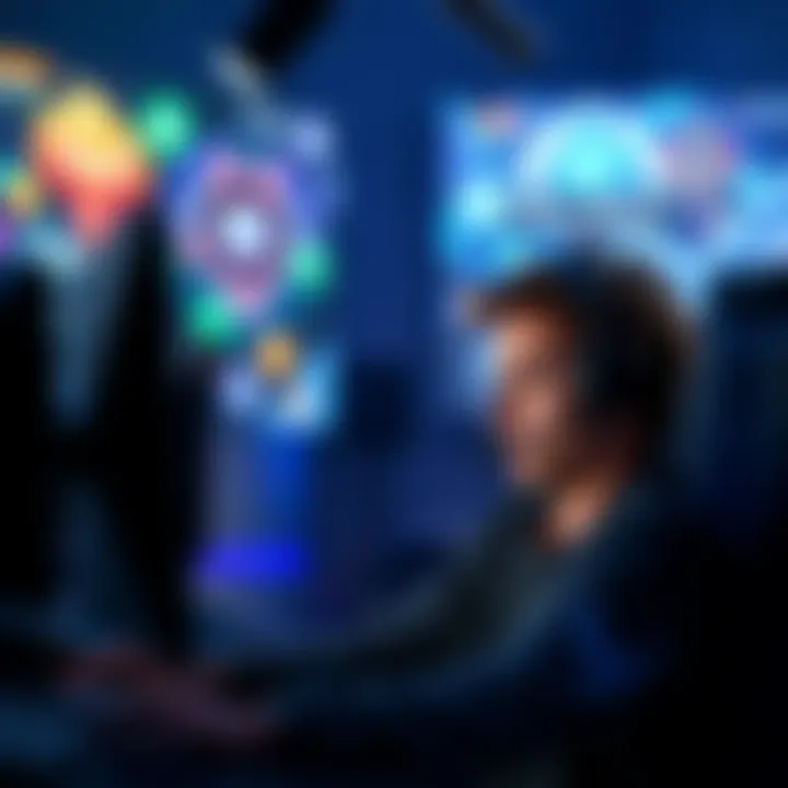 A player focused on the screen, strategizing for zero build ranked gameplay, with colorful game graphics in the background