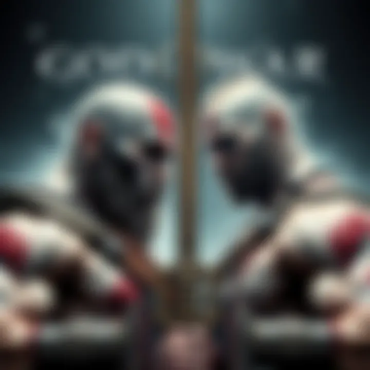 Kratos and Zeus prepare for battle in God of War 3, with intense expressions and weapons drawn.