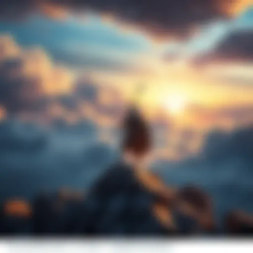 Zeus stands on Mount Olympus holding a thunderbolt, overlooking the clouds with an authoritative presence.