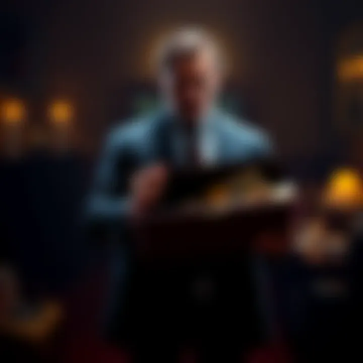 Nikolai Zinoviev stands in a dimly lit room holding a briefcase filled with cash, plotting his next move after Raccoon City.