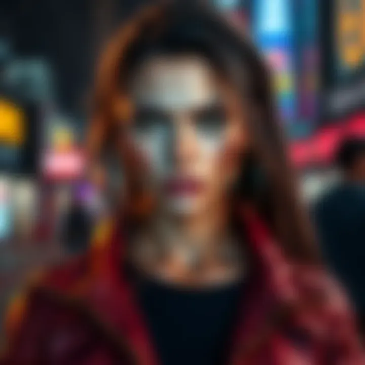 A confident woman with a fierce expression, dressed in stylish streetwear that highlights her bold personality.