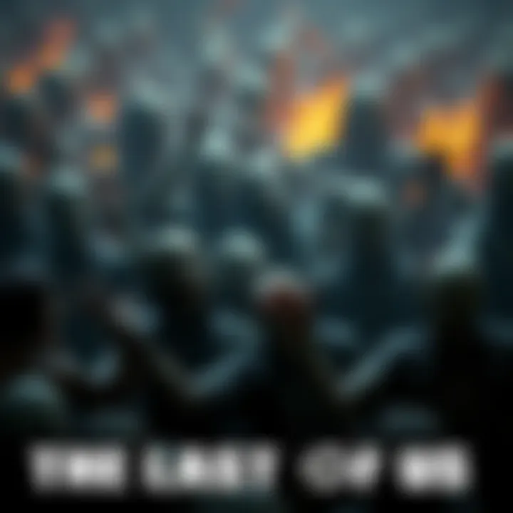 Zombie crowd in The Last of Us A large group of zombies from The Last of Us game, showcasing their chaotic and threatening presence in a post-apocalyptic setting.