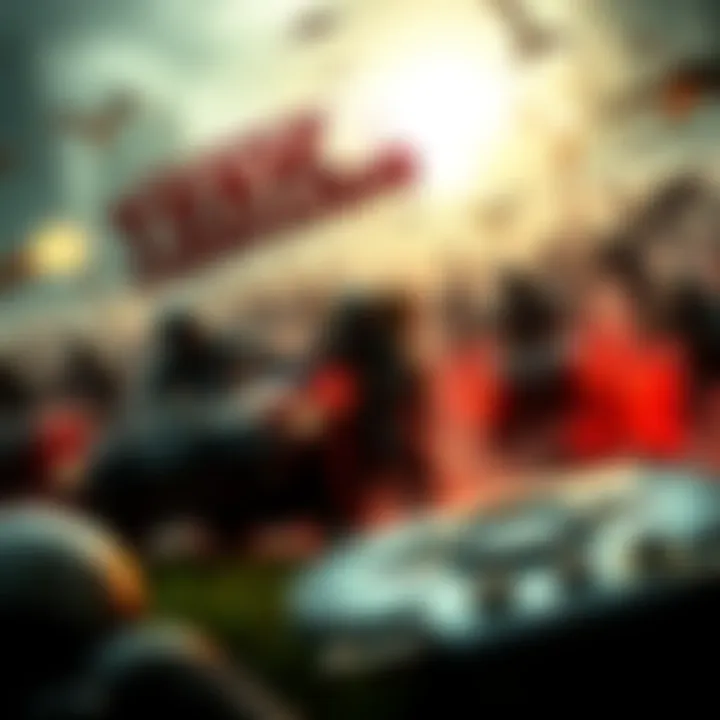 A scene from John Carpenter's Toxic Commando showing players in vehicles battling large zombie hordes in a chaotic environment.