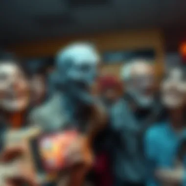 Zombie Joining Group Photo A friendly zombie trying to fit into a group photo with laughing people