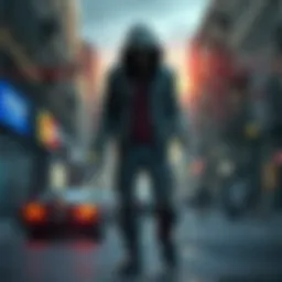 A zombie dressed in post-apocalyptic attire, wearing a ripped jacket and combat boots, roaming the streets of Raccoon City.