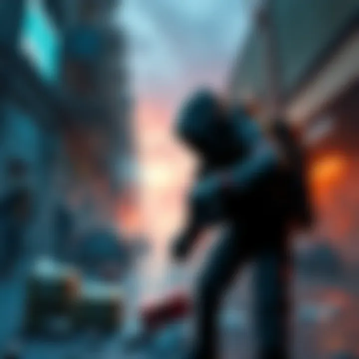 Zombie Survival Game Scene A character in a zombie game looting supplies in a post-apocalyptic urban setting with zombies lurking around.