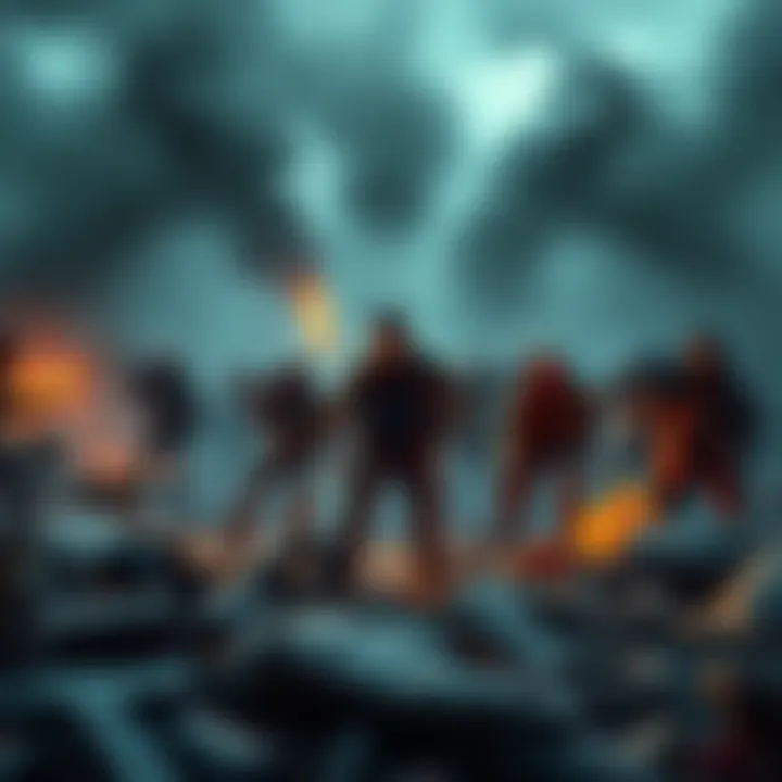 A group of survivors in a post-apocalyptic setting searching for supplies surrounded by zombies and crafting items.