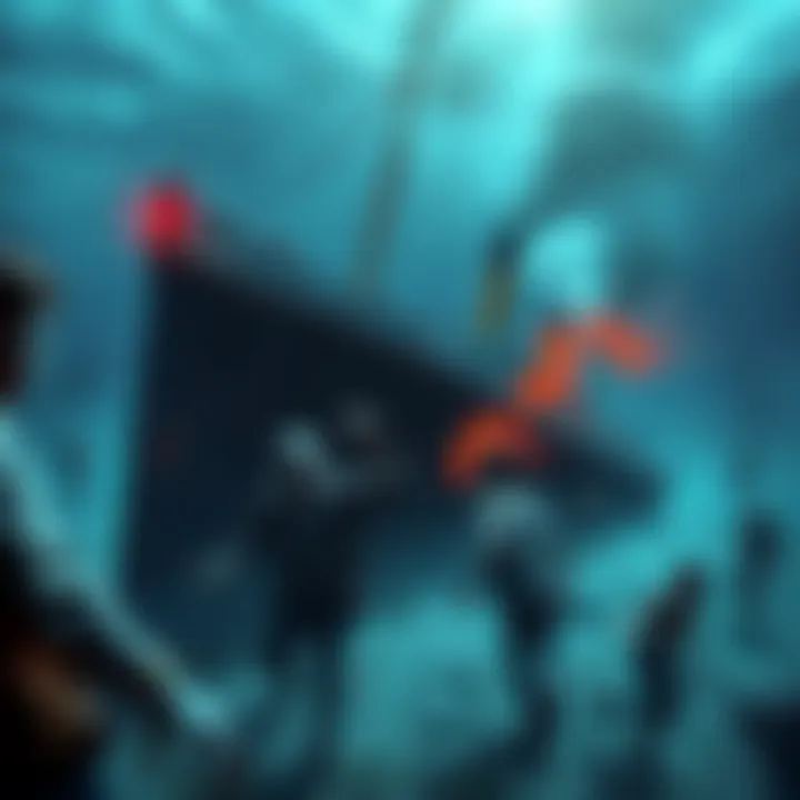 Zombies near a shipwreck A spooky underwater scene showing zombies around the Titanic shipwreck
