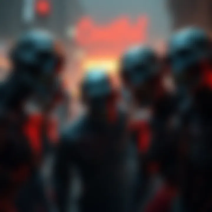 A group of terrifying zombies from the abandoned Raccoon City segment in Requiem, showing their grotesque features and ominous presence.