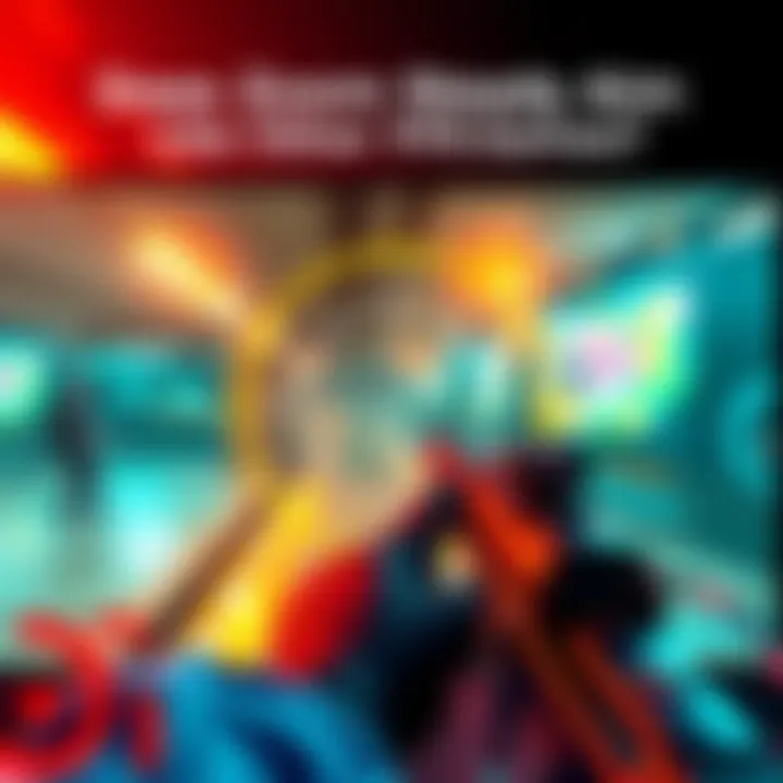 Zoom Aim Feature Comparison Illustration of a gaming character aiming with a steady aim reticle on a virtual screen, showing accuracy in a first-person shooter game