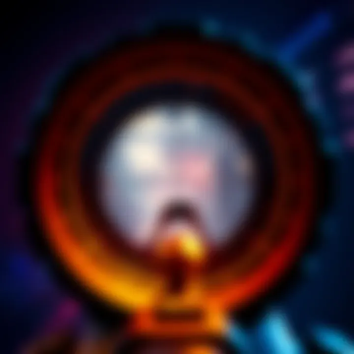 A close-up view of a video game zoom scope, showing a detailed scene through the scope that enlarges the entire view, illustrating the zooming mechanics.